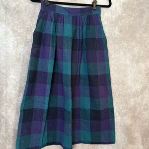 NWT VTG 70's MAZURKA Women Skirt 9/10 Plaid Purple Teal Pleated Midi‎ Wool Blend